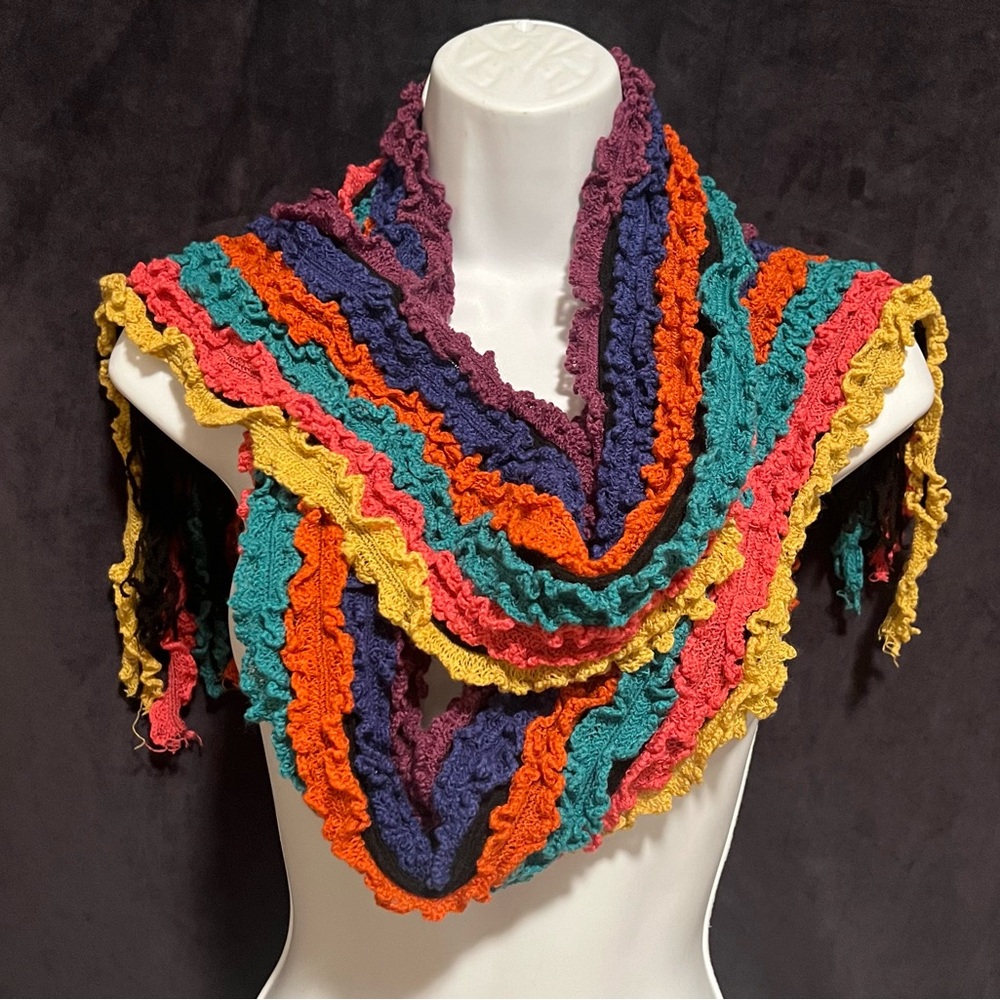 Colorful Ruffled Knit Scarf - Picture 3 of 6